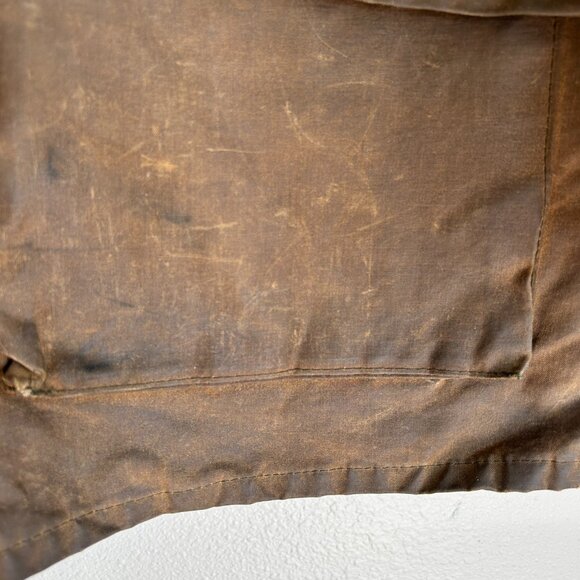 Vtg Argatta Wax Cloth Jacket S Brown Plaid Wool Lined Corduroy Collar Chore - Picture 4 of 16